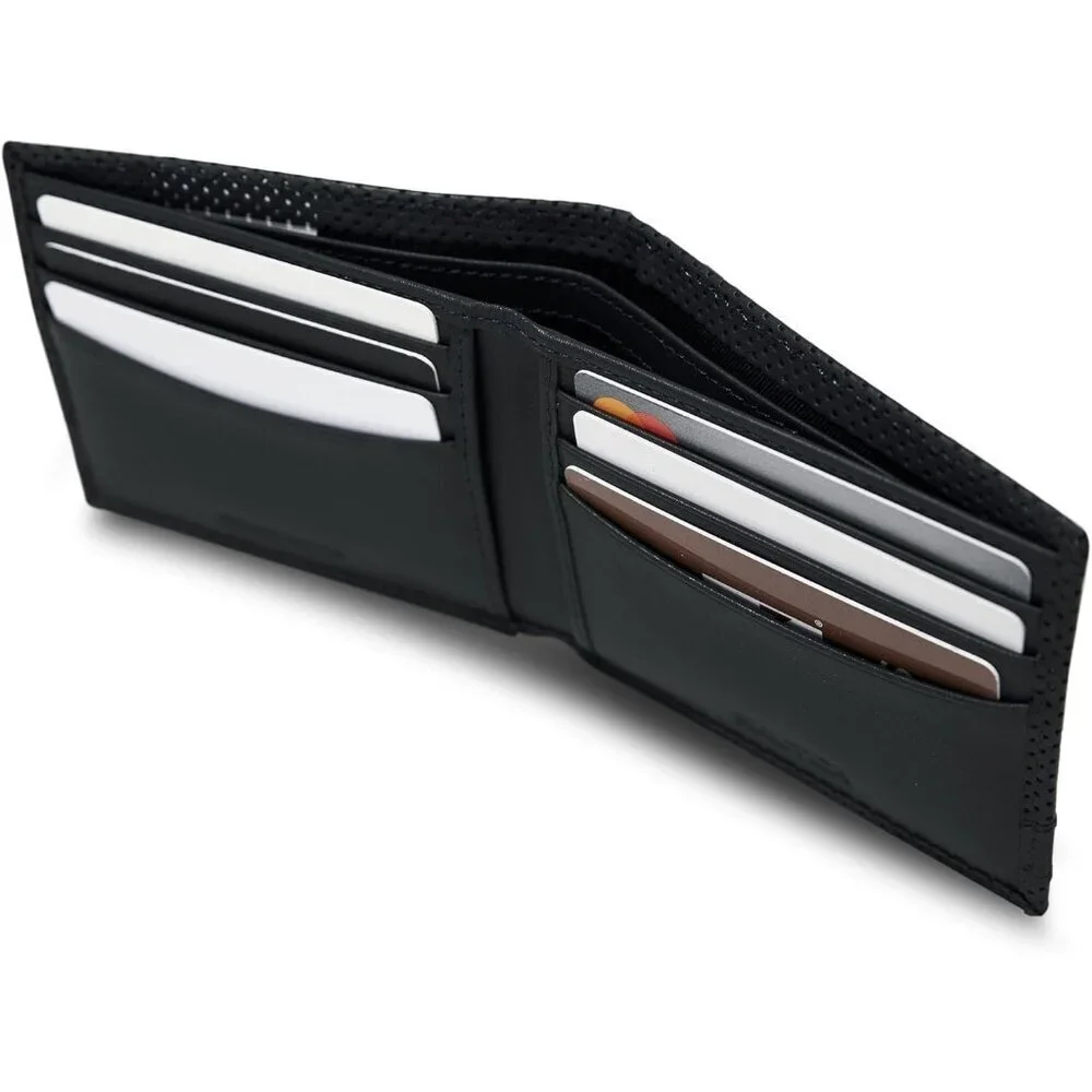 Men's Perforated-Black Bifold Leather Wallet RFID Blocking ID Window Card Slots